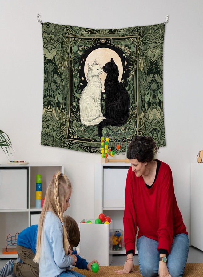 XLDLIOO Vintage Black and White Cat Wall Tapestry, Cat Mom Lovers Gifts Wall Tapestry Hanging for Bedroom, Tarot Card Botanical Aesthetic Tapestries Decor Art for Home Living Room 40x30in - Image 4